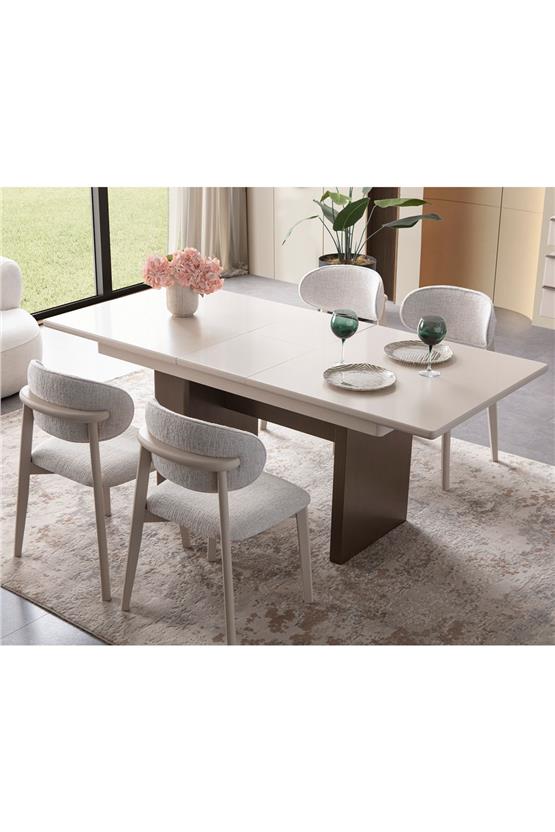 Eymense Zen 4 Sandalyeli Modern Yemek Masa Takımı Krem