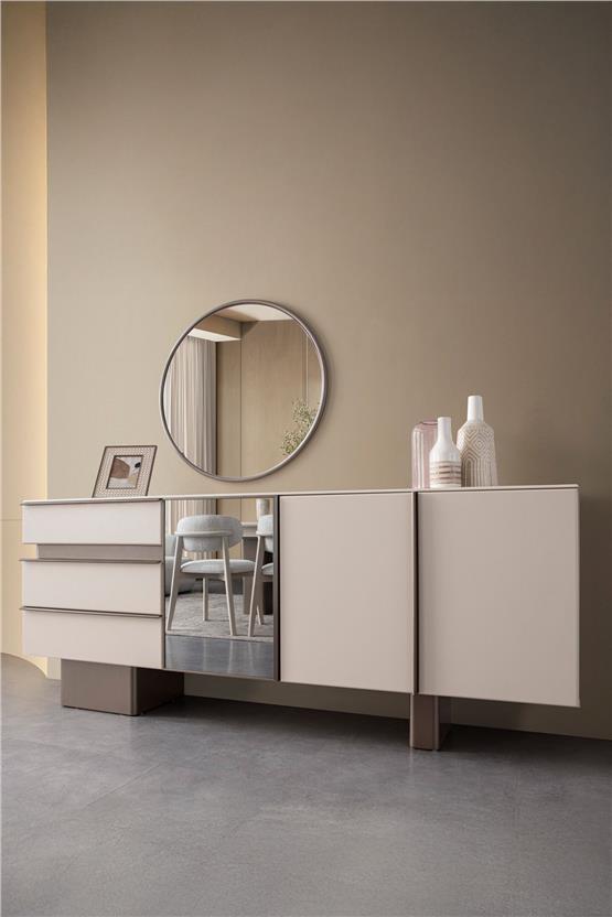 Eymense Zen Aynalı Yemek Odası Konsolu Krem