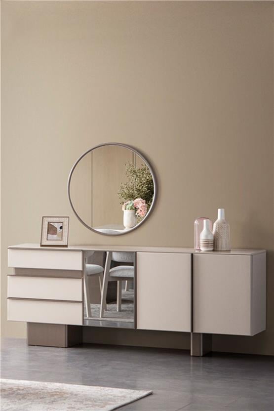 Eymense Zen Aynalı Yemek Odası Konsolu Krem