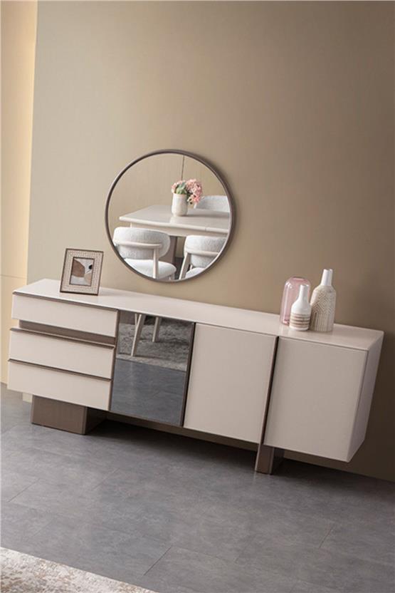 Eymense Zen Aynalı Yemek Odası Konsolu Krem