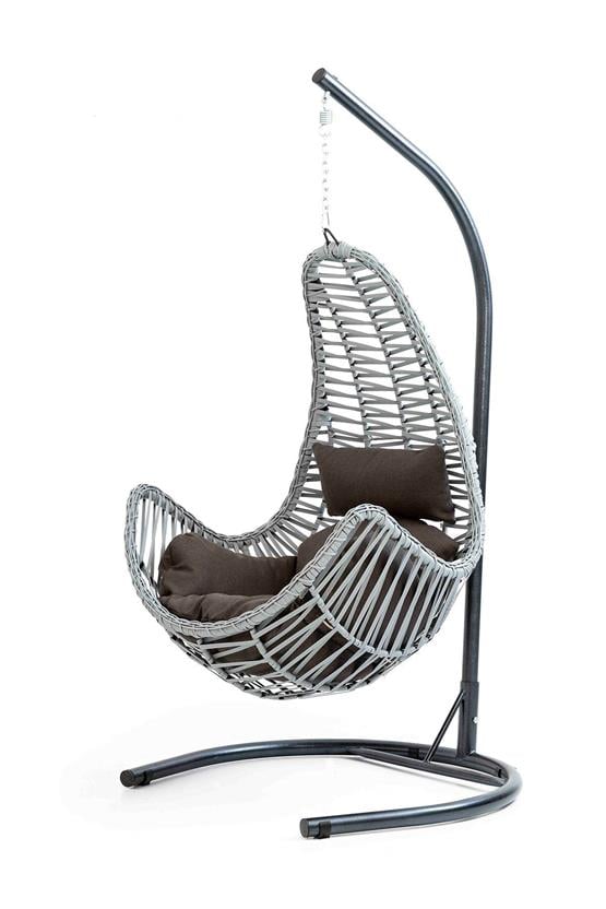 Eymense Zen Rattan Salıncak Gri Kahve Oturum Beyaz