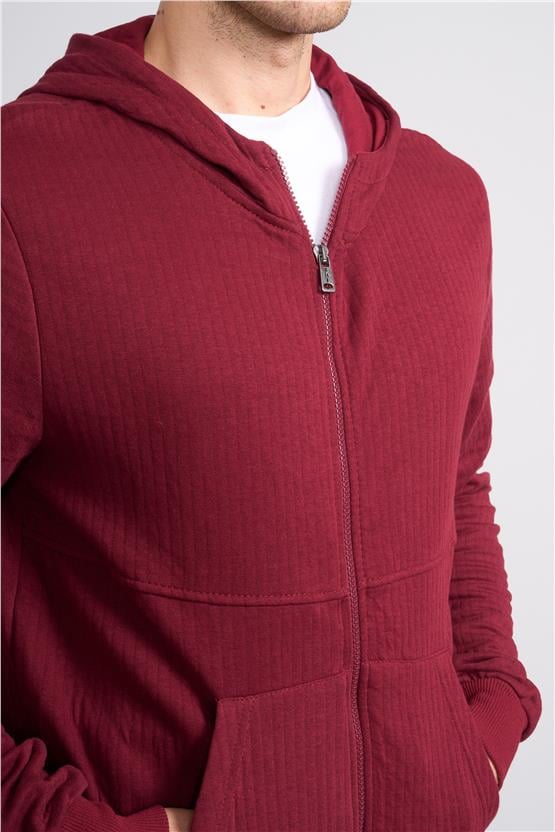 Fbı 95088 14 Bordo Erkek Fermuarlı Kapusonlu Sweatshırt