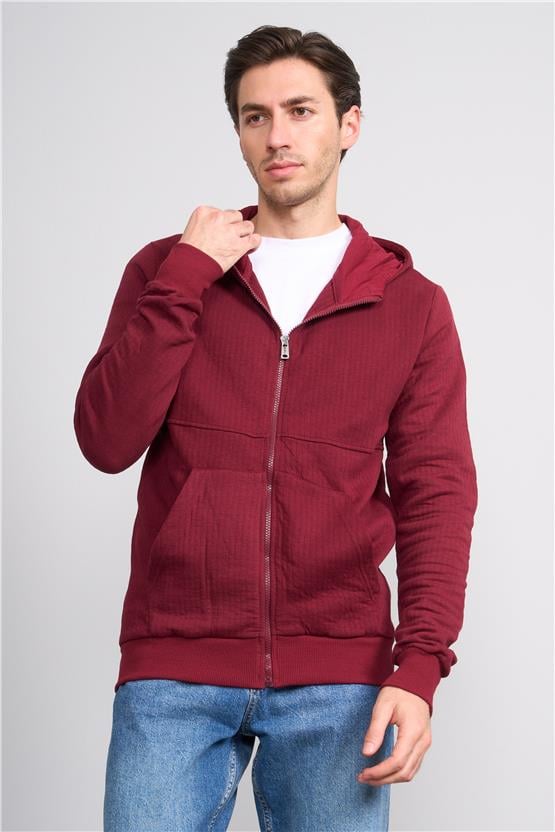 Fbı 95088 14 Bordo Erkek Fermuarlı Kapusonlu Sweatshırt