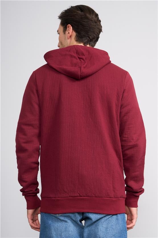 Fbı 95088 14 Bordo Erkek Fermuarlı Kapusonlu Sweatshırt