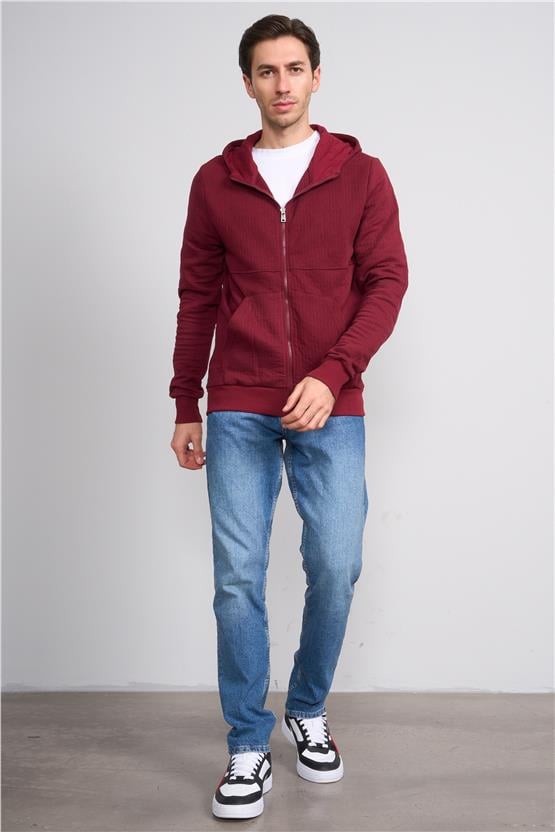Fbı 95088 14 Bordo Erkek Fermuarlı Kapusonlu Sweatshırt