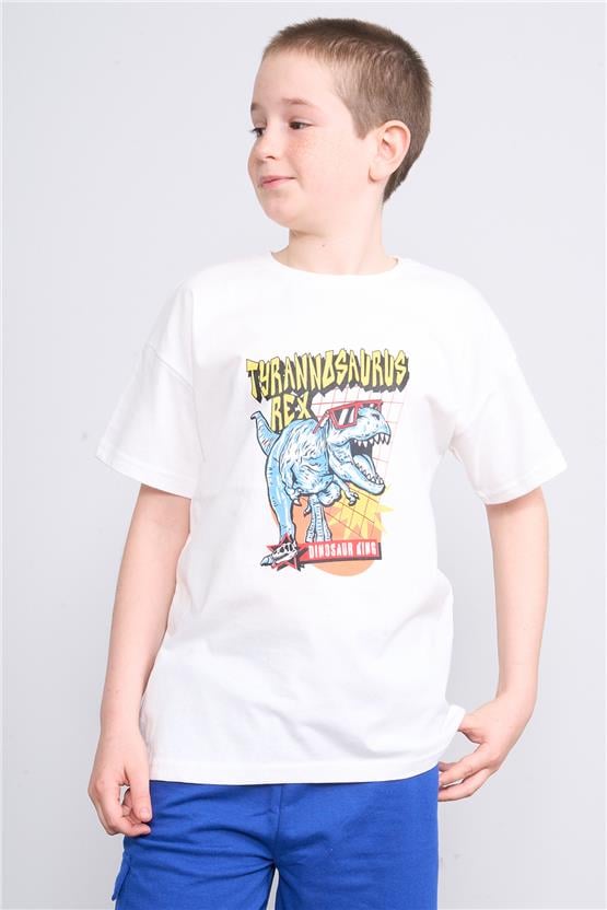 Fit Club 32311 Erkek Çocuk Bisiklet Yaka Openend Baskılı T-shirt 4-12 Yaş Ekru