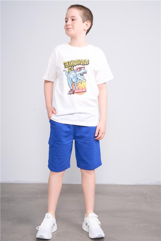 Fit Club 32311 Erkek Çocuk Bisiklet Yaka Openend Baskılı T-shirt 4-12 Yaş Ekru