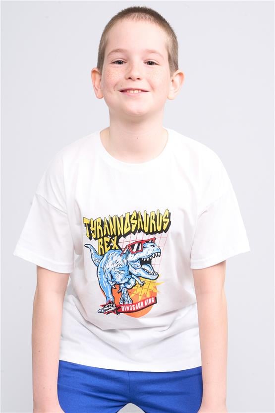 Fit Club 32311 Erkek Çocuk Bisiklet Yaka Openend Baskılı T-shirt 4-12 Yaş Ekru