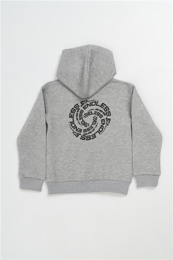 FitClub 22317 Erkek Çocuk 3 İplik Şardonlu Kapüşonlu Baskılı Sweatshirt 4-12 Yaş Grimelanj