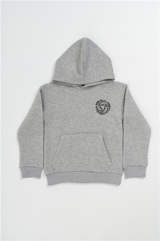 FitClub 22317 Erkek Çocuk 3 İplik Şardonlu Kapüşonlu Baskılı Sweatshirt 4-12 Yaş Grimelanj