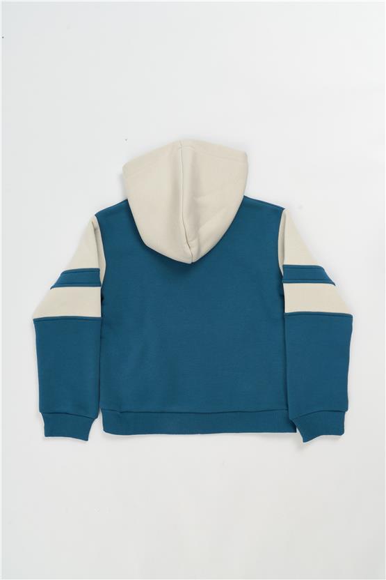 Fitclub 22466 Erkek Çocuk Kapüşonlu 3 İplik Şardonlu Baskılı Sweatshirt 4-12 Yaş Petrol