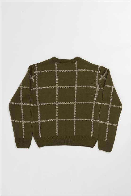 FitClub 28035 Erkek Çocuk Bisiklet Yaka 4-12 Yaş Jakarlı Triko Kazak Haki