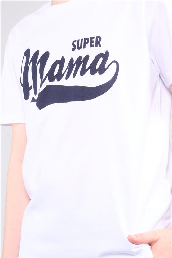 FitClub 32541 Erkek Çocuk Bisiklet Yaka Penye Baskılı T-shirt 4-12 Yaş Beyaz-Lacivert