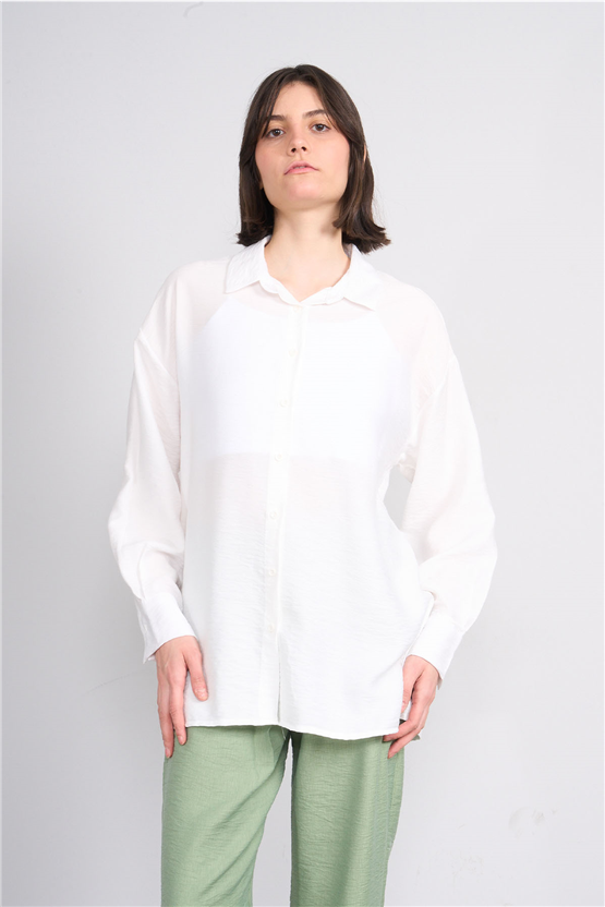 Fithit 1556 Kadın Uzun Kol Viskon Gömlek Krem