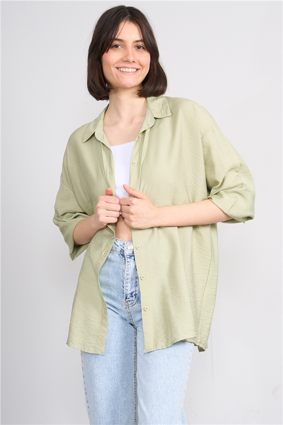 Fithit 1556 Kadın Uzun Kol Viskon Gömlek Açık Yeşil
