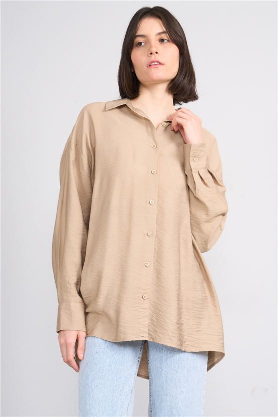 Fithit 1556 Kadın Uzun Kol Viskon Gömlek Vizon