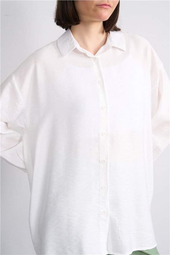 Fithit 1556 Kadın Uzun Kol Viskon Gömlek Krem