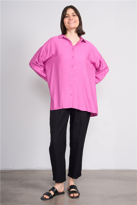 Fithit 1556 Kadın Uzun Kol Viskon Gömlek Fuşya