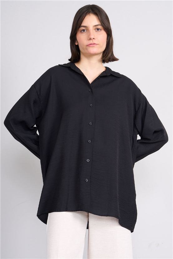 Fithit 1556 Kadın Uzun Kol Viskon Gömlek Siyah
