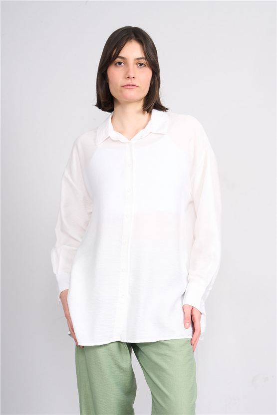 Fithit 1556 Kadın Uzun Kol Viskon Gömlek Krem