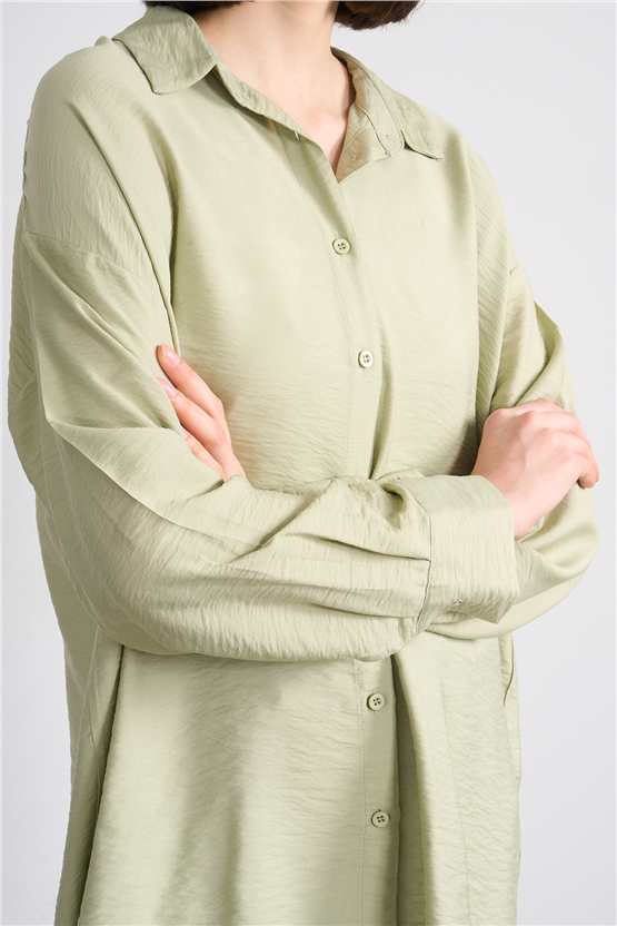 Fithit 1556 Kadın Uzun Kol Viskon Gömlek Açık Yeşil