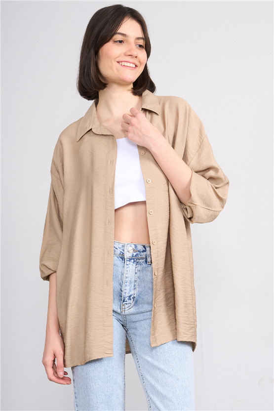 Fithit 1556 Kadın Uzun Kol Viskon Gömlek Vizon