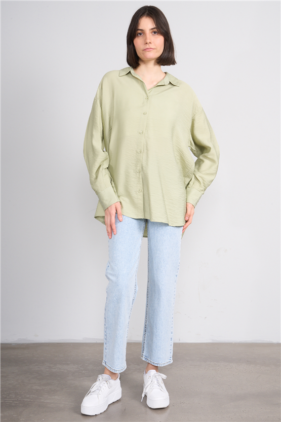 Fithit 1556 Kadın Uzun Kol Viskon Gömlek Açık Yeşil