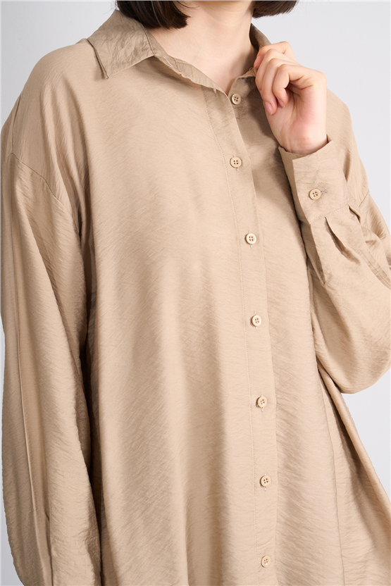 Fithit 1556 Kadın Uzun Kol Viskon Gömlek Vizon