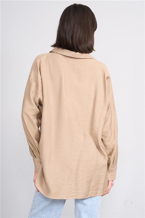 Fithit 1556 Kadın Uzun Kol Viskon Gömlek Vizon