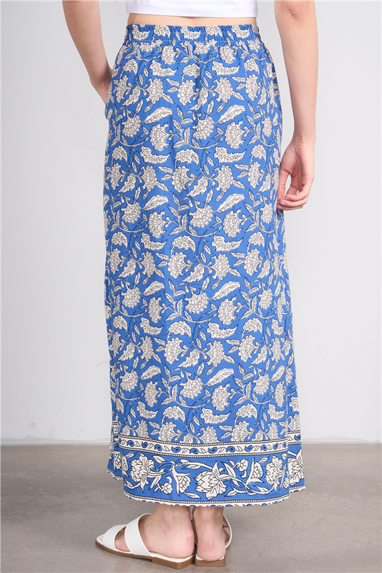 Fithit 4031 Bayan Viskon Etek İndigo Üzeri Eteği Sulu Desen