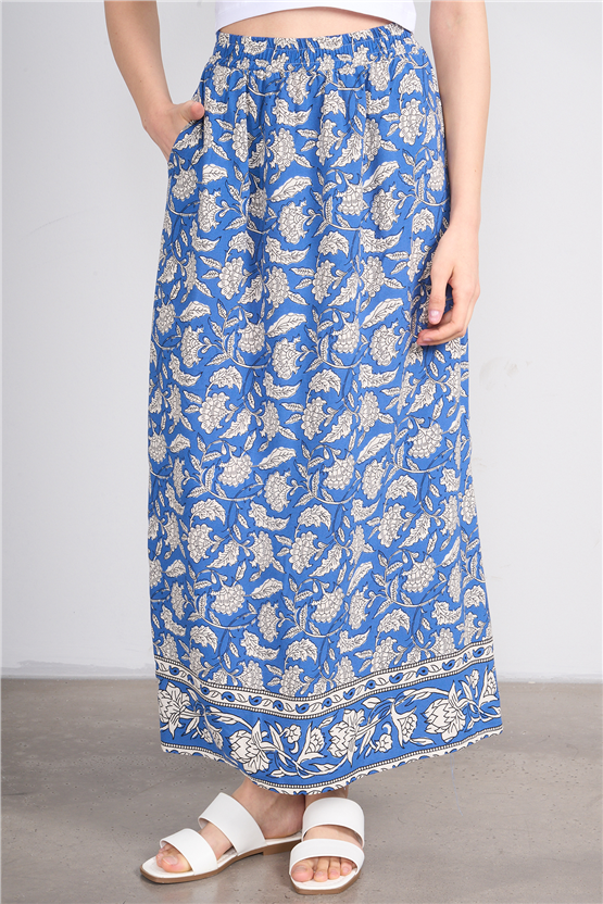 Fithit 4031 Bayan Viskon Etek İndigo Üzeri Eteği Sulu Desen