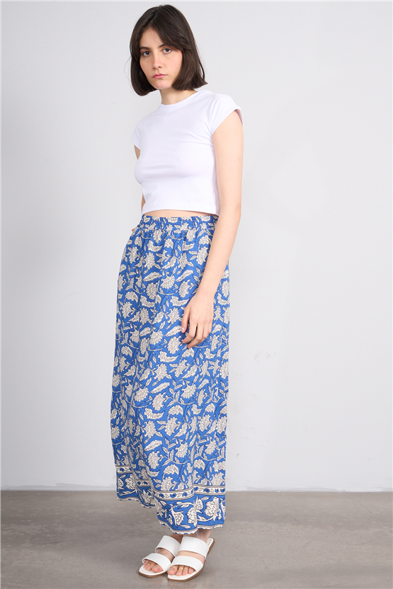 Fithit 4031 Bayan Viskon Etek İndigo Üzeri Eteği Sulu Desen