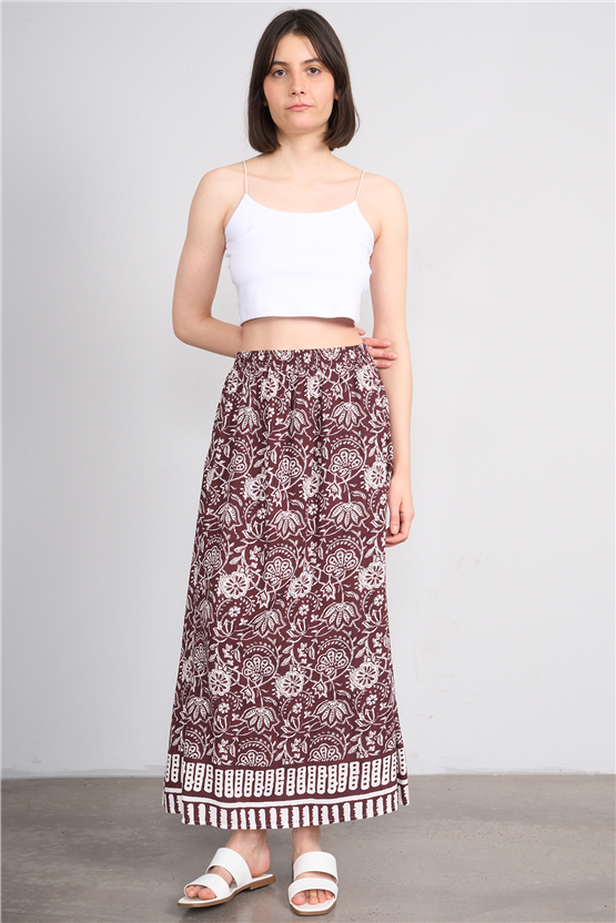 Fithit 4031 Bayan Viskon Etek Kahve Üzeri Eteği Sulu Desen