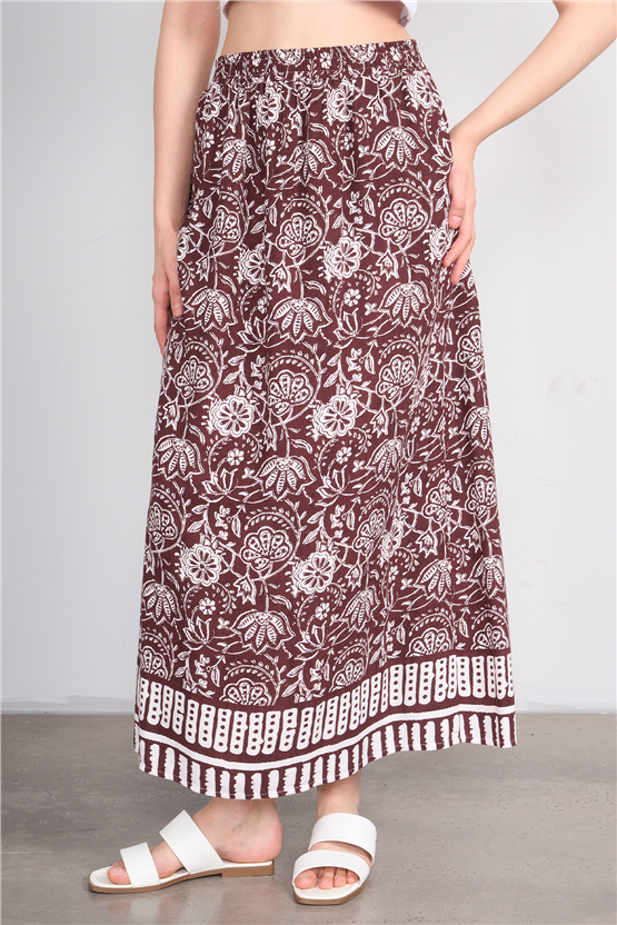 Fithit 4031 Bayan Viskon Etek Kahve Üzeri Eteği Sulu Desen