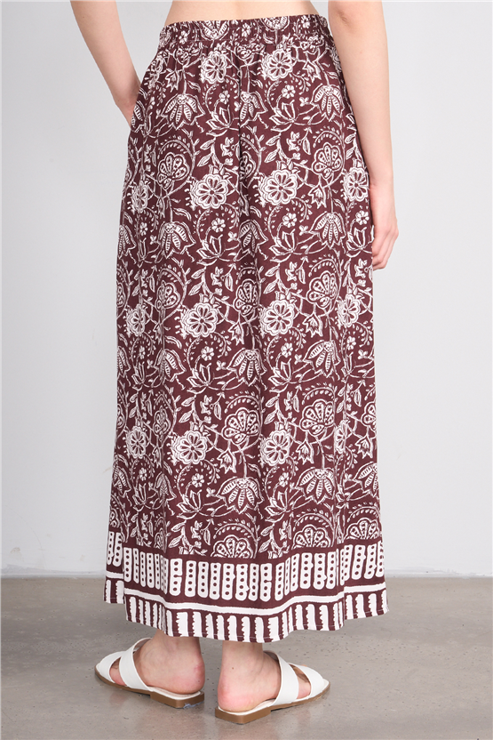 Fithit 4031 Bayan Viskon Etek Kahve Üzeri Eteği Sulu Desen