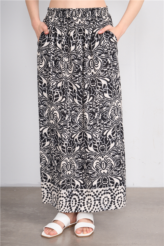 Fithit 4031 Bayan Viskon Etek Siyah Üzeri Eteği Sulu Desen