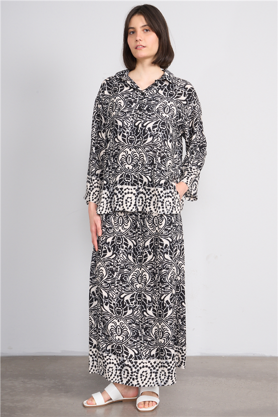 Fithit 4031 Bayan Viskon Etek Siyah Üzeri Eteği Sulu Desen