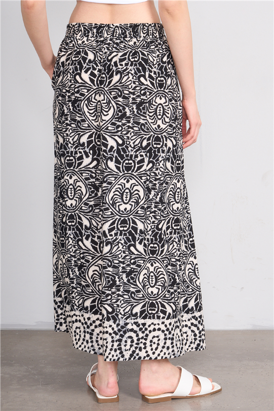 Fithit 4031 Bayan Viskon Etek Siyah Üzeri Eteği Sulu Desen