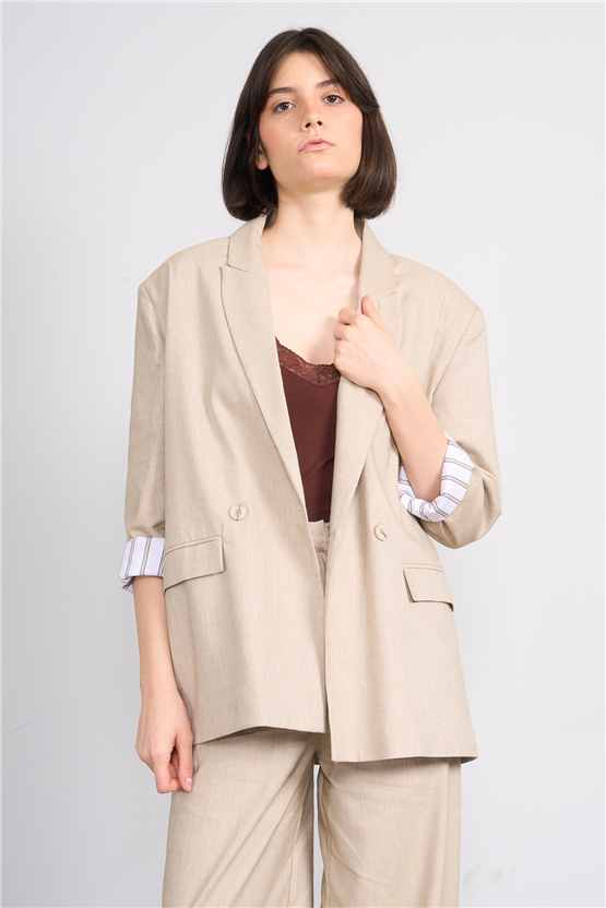 Fithit 5316 Kadın Oversize Ceket Bej