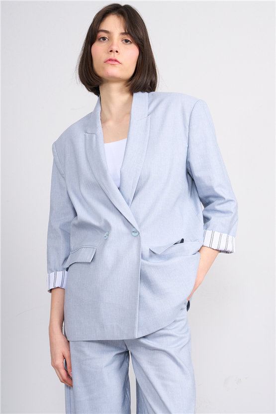 Fithit 5316 Kadın Oversize Ceket Mavi