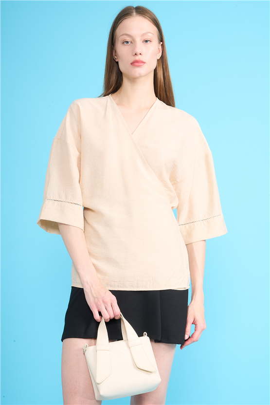 Fithit 5327 Kadın Kruvaze Yaka Kimono Taş