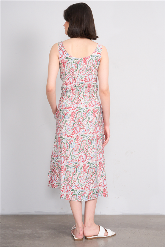 Fithit 6511 Kadın Askılı Bisiklet Yaka Slimfit Elbise Renkli Şal Desen