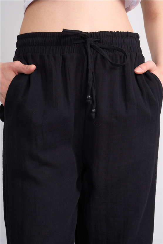 Fithit 7004 Bayan Müslin Geniş Paça Pantolon Siyah