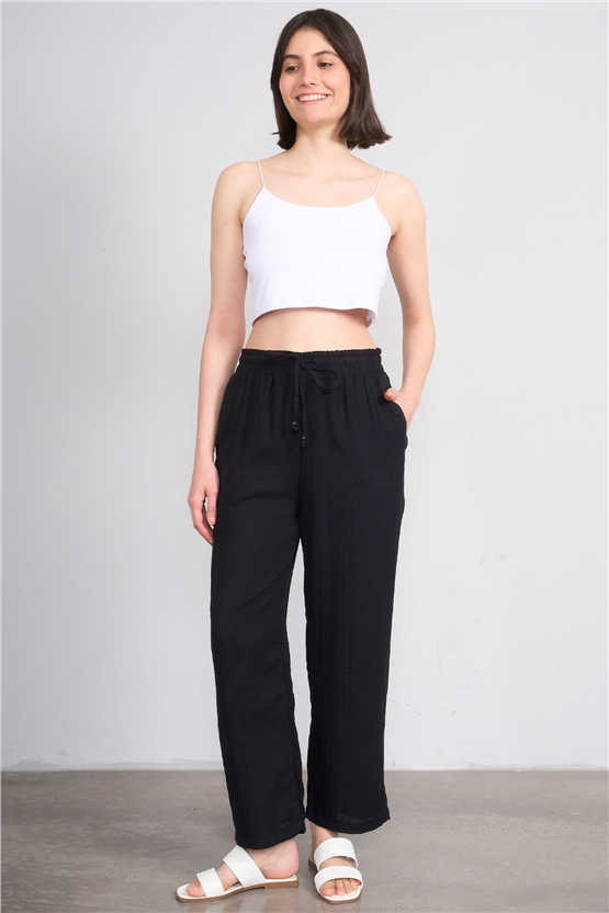 Fithit 7004 Bayan Müslin Geniş Paça Pantolon Siyah