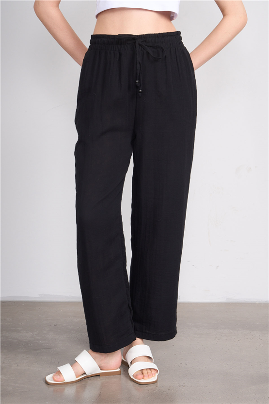 Fithit 7004 Bayan Müslin Geniş Paça Pantolon Siyah