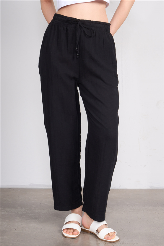 Fithit 7004 Bayan Müslin Geniş Paça Pantolon Siyah