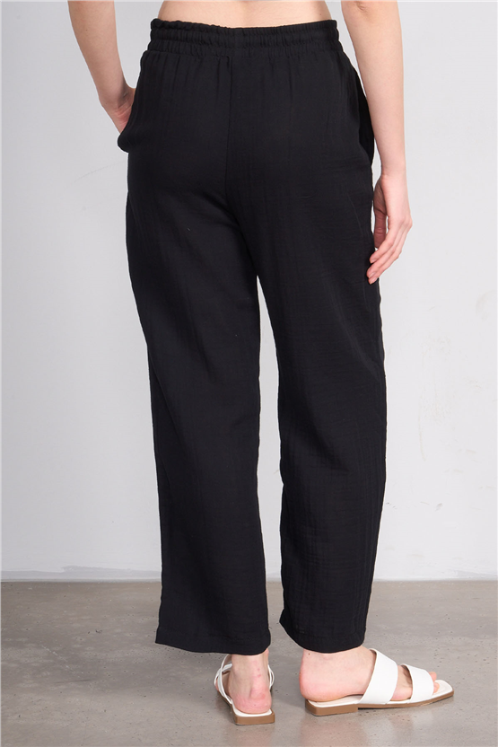 Fithit 7004 Bayan Müslin Geniş Paça Pantolon Siyah