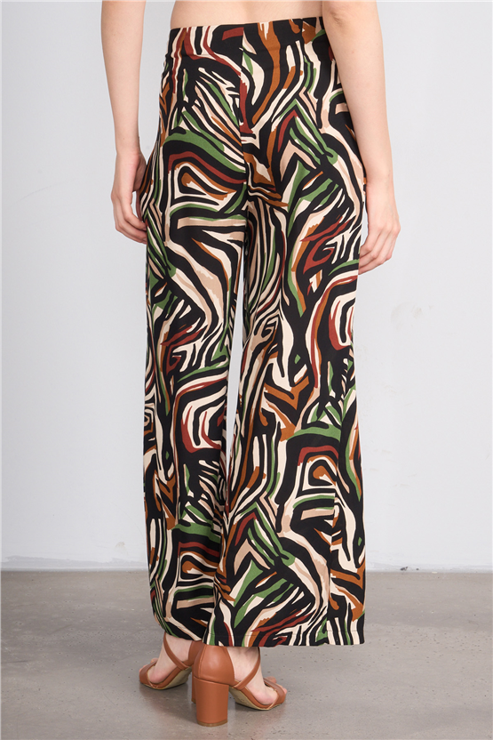 Fithit 7015 Bayan Viskon Geniş Paça Pantolon Renkli Zebra Desen