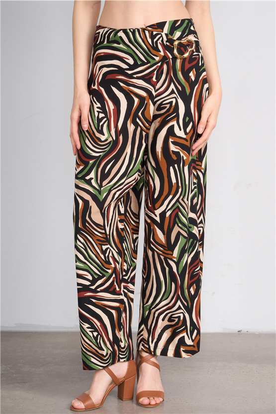 Fithit 7015 Bayan Viskon Geniş Paça Pantolon Renkli Zebra Desen