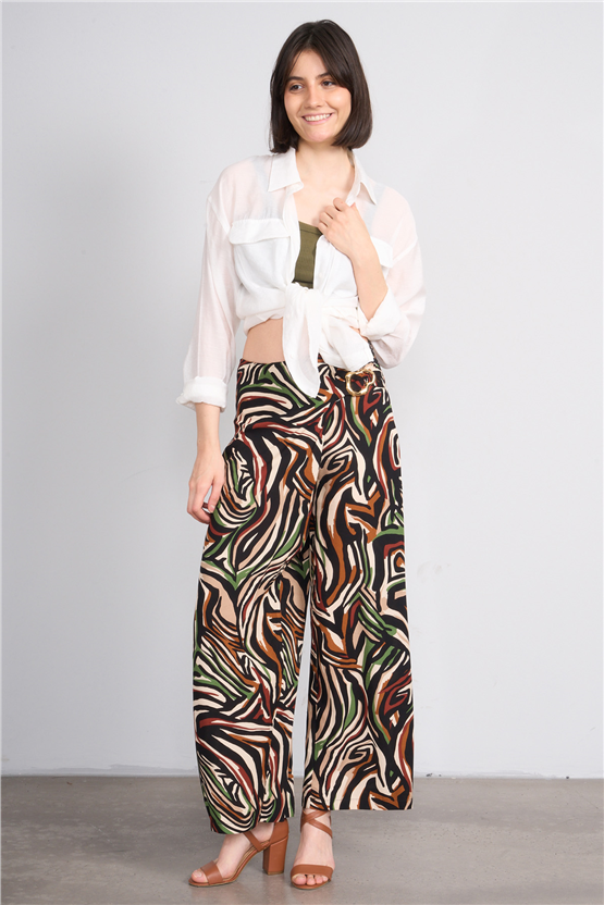 Fithit 7015 Bayan Viskon Geniş Paça Pantolon Renkli Zebra Desen